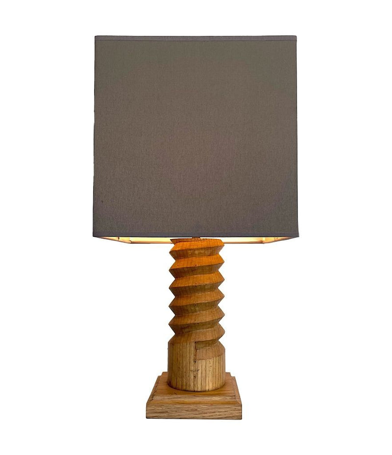 Mid Century Lighting - 1940s Table Lamp - Charles Dudouyt - carved Oak - Ed Butcher Antique Shop London