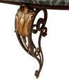 An Art Deco wrought iron gilded console table with green marble top in the style of Gilbert Poillerat