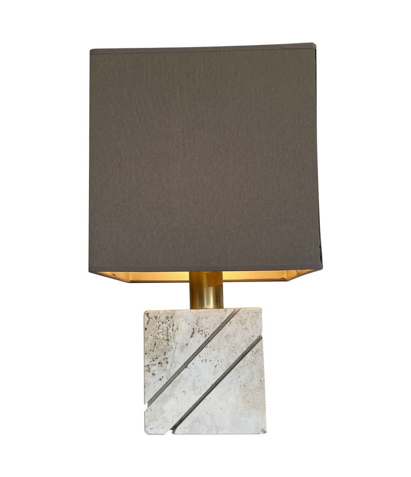 Mid century table lamp with travertine and brass base by Fratelli Manneli - Mid Century Lighting - 1970s table lamps