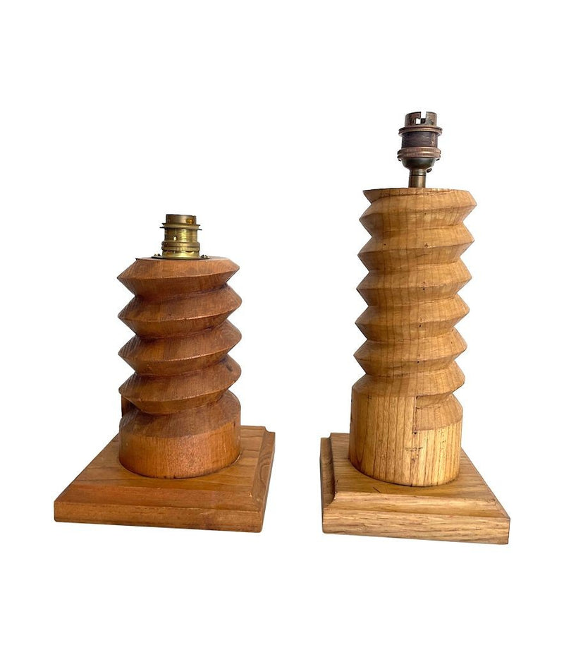 Mid Century Lighting - 1940s Table Lamp - Charles Dudouyt - carved Oak - Ed Butcher Antique Shop London