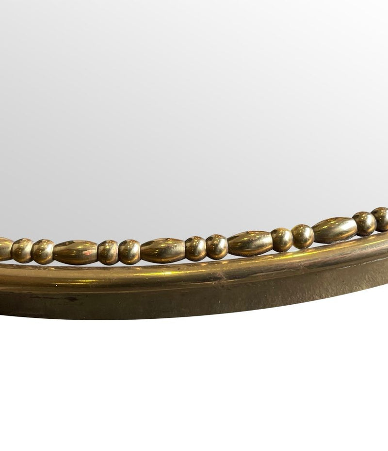 Mid Century Mirror Italian brass framed oval mirror with beaded edge - Mid Century Mirrors