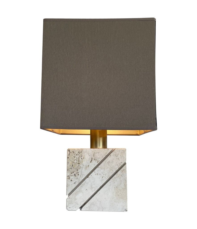 Mid century table lamp with travertine and brass base by Fratelli Manneli - Mid Century Lighting - 1970s table lamps