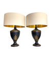 Mid century table lamps black ceramic gilt painted in a classical style - Mid Century Lighting - 1970's table lamps