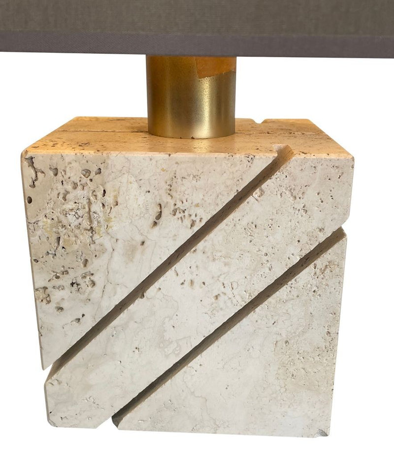 Mid century table lamp with travertine and brass base by Fratelli Manneli - Mid Century Lighting - 1970s table lamps
