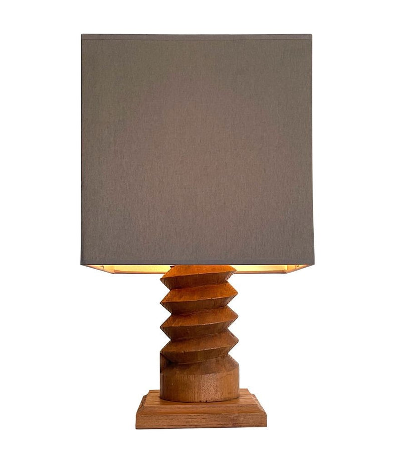 Mid Century Lighting - 1940s Table Lamp - Charles Dudouyt - carved Oak - Ed Butcher Antique Shop London