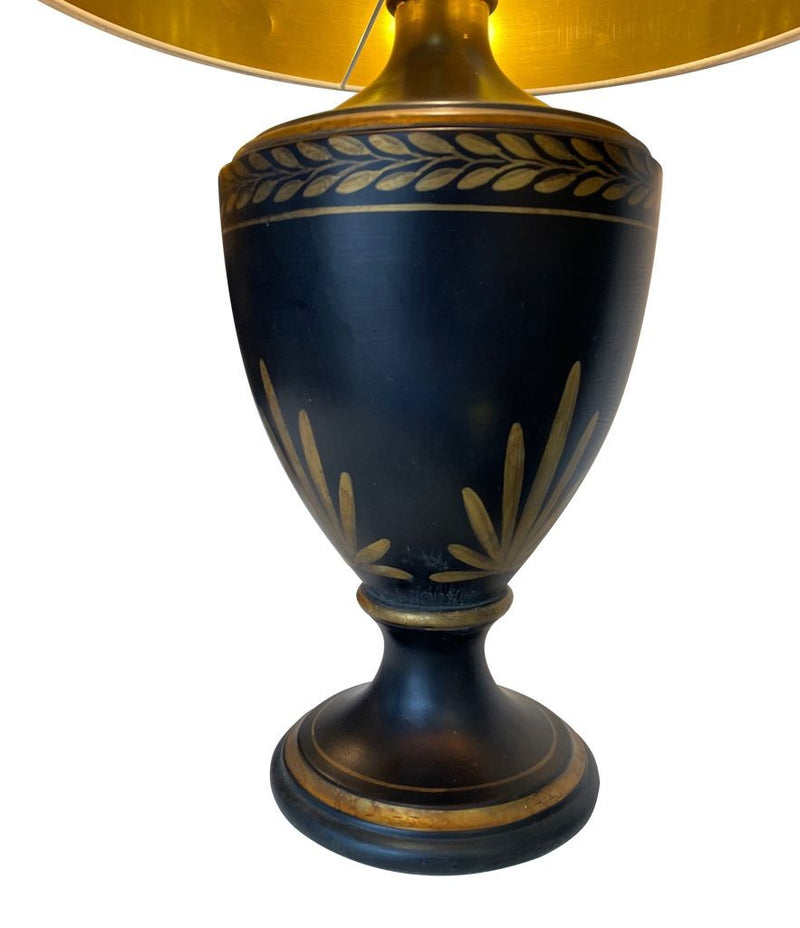 Mid century table lamps black ceramic gilt painted in a classical style - Mid Century Lighting - 1970's table lamps
