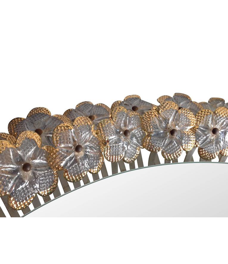 A BEAUTIFUL EMIL STEJNAR BACK LIT MIRROR WITH GLASS FLOWERS SURROUND