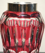 A CRANBERRY GLASS COCKTAIL SHAKER WITH SILVER PLATE