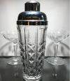 A CRYSTAL AND SILVER PLATE ITALIAN COCKTIAL SHAKER
