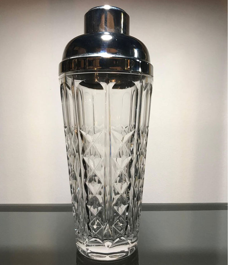 A CRYSTAL AND SILVER PLATE ITALIAN COCKTIAL SHAKER