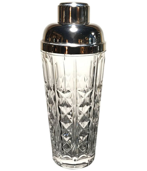 A CRYSTAL AND SILVER PLATE ITALIAN COCKTIAL SHAKER