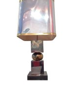 A FRENCH CHROME AND BRASS LAMP