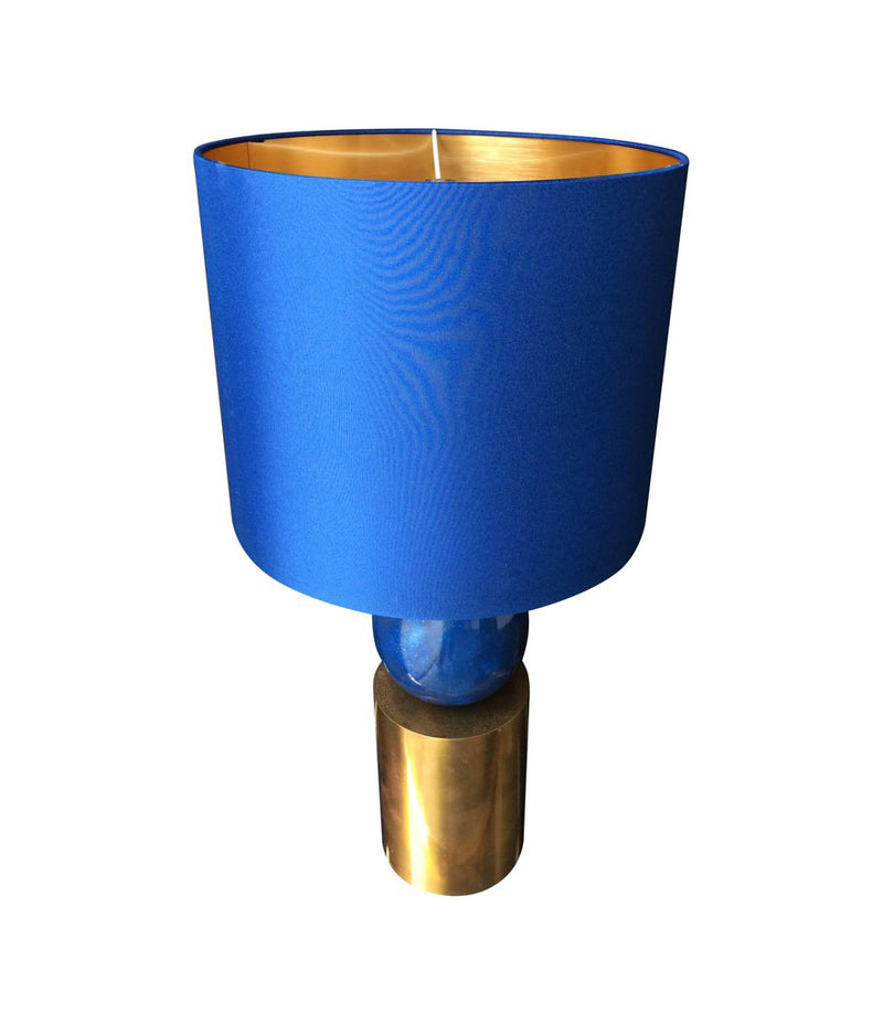 A MAISON CHARLES BRASS AND BLUE EGG LAMP