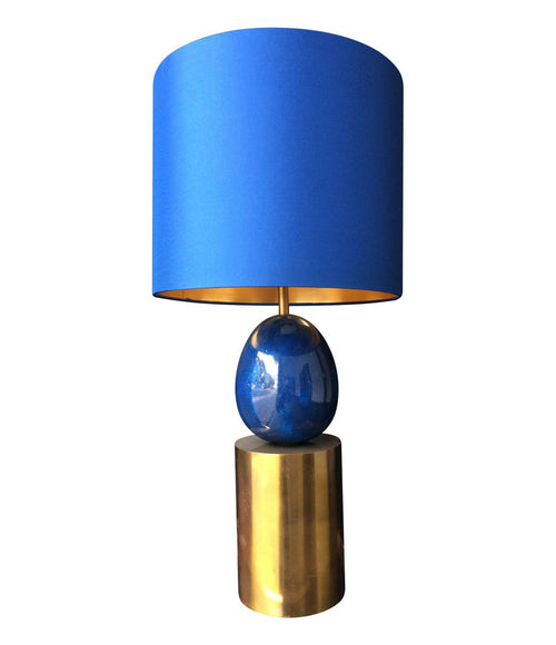 A MAISON CHARLES BRASS AND BLUE EGG LAMP