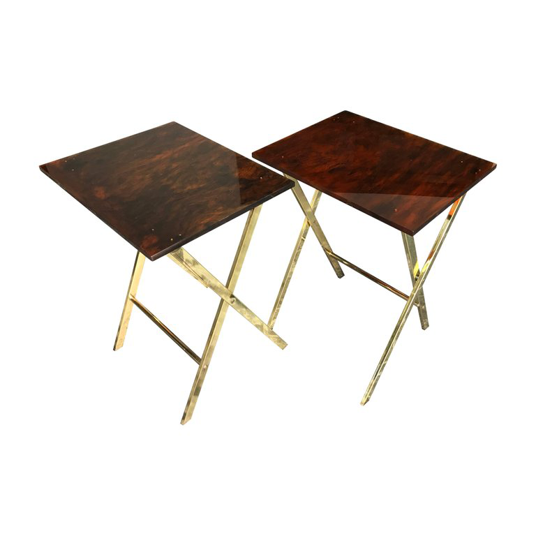 A PAIR OF FAUX TORTOISESHELL SIDE TABLES