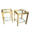 PAIR OF GUY LEFEVRE STYLE POLISHED GILT METAL SIDE TABLES WITH 2 GLASS SHELVES