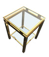 PAIR OF GUY LEFEVRE STYLE POLISHED GILT METAL SIDE TABLES WITH 2 GLASS SHELVES