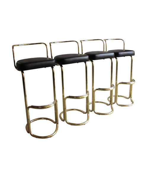 A SET OF FOUR BRASS BAR STOOLS