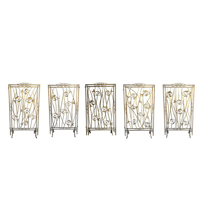 A STUNNING SET OF 5 1950S FRENCH GILT METAL SCREEN ROOM DIVIDERS