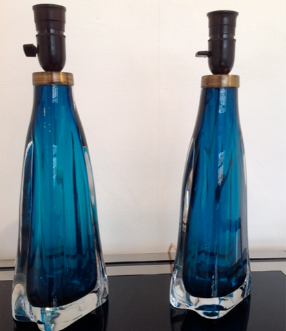 A PAIR OF ORREFORS GLASS LAMPS