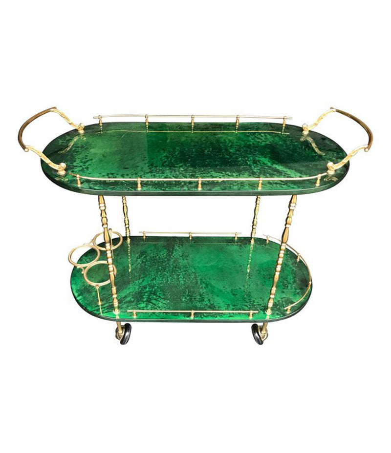 ALDO TURA BAR TROLLEY IN RARE MALACHITE GREEN GOATSKIN