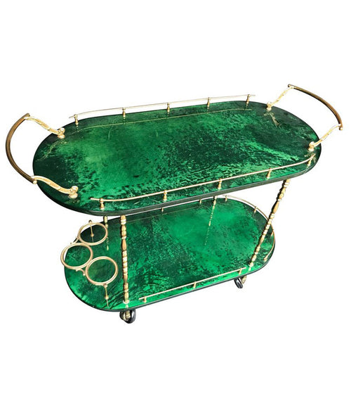 ALDO TURA BAR TROLLEY IN RARE MALACHITE GREEN GOATSKIN