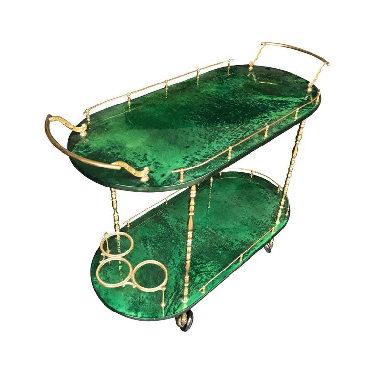 ALDO TURA BAR TROLLEY IN RARE MALACHITE GREEN GOATSKIN