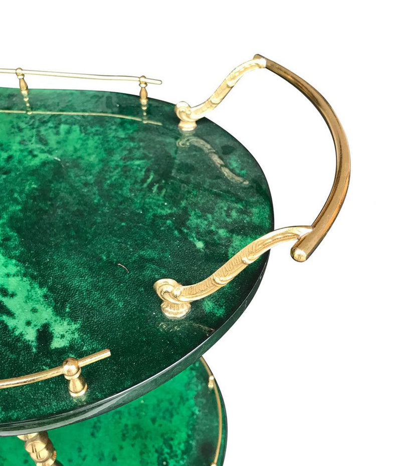 ALDO TURA BAR TROLLEY IN RARE MALACHITE GREEN GOATSKIN