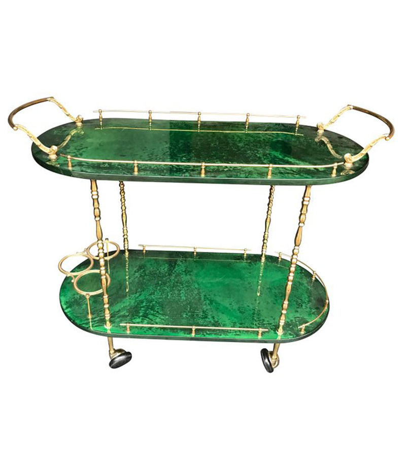 ALDO TURA BAR TROLLEY IN RARE MALACHITE GREEN GOATSKIN