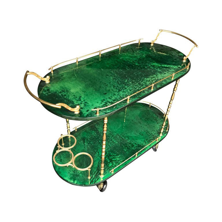 ALDO TURA BAR TROLLEY IN RARE MALACHITE GREEN GOATSKIN