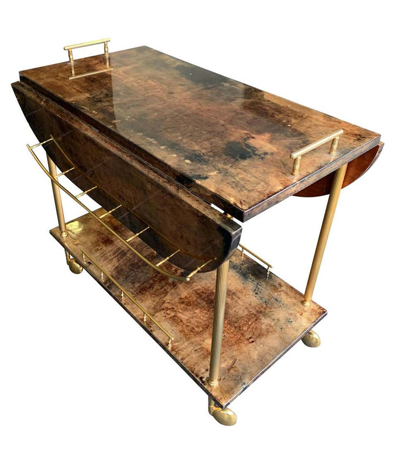 ALDO TURA 1960S LACQUERED GOATSKIN BAR CART WITH EXTENDABLE TOP