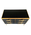 Italian Black Glass & Brass Chest of Drawers with Brutalist Brass Handles - Ed Butcher Antiques