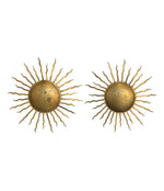  A PAIR OF 1950S LARGE WROUGHT IRON GILT SPANISH SUNBURSTS WALL SCULPTURES