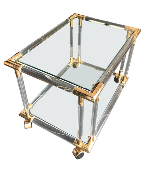 Art Deco Style Lucite & Brass Bar Trolley - Mid Century Furniture - Ed Butcher Antiques