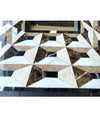 ART DECO MIRROR WITH TESSELLATED MARBLE SURROUND CREATING OPTICAL PERSPECTIVE