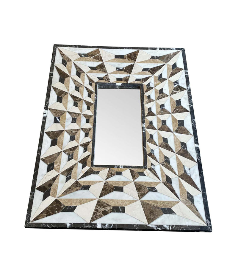 ART DECO MIRROR WITH TESSELLATED MARBLE SURROUND CREATING OPTICAL PERSPECTIVE