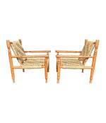 A WONDERFUL PAIR OF 1950S FRENCH ROPE AND WOOD CHAIRS BY AUDOUX AND MINET