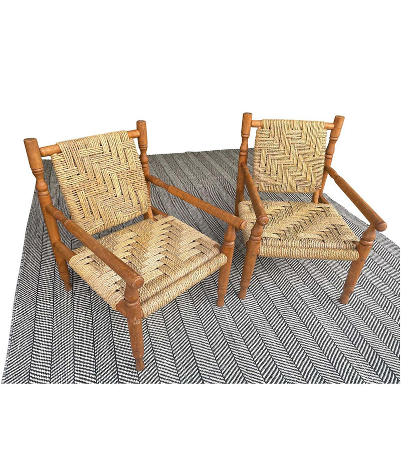 A WONDERFUL PAIR OF 1950S FRENCH ROPE AND WOOD CHAIRS BY AUDOUX AND MINET