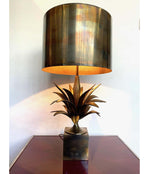 A MAISON CHARLES "AGAVE A GORGE" BRONZE LAMPS WITH ORIGNAL BRONZE SHADE, SIGNED