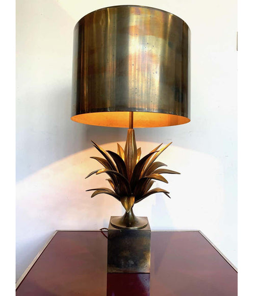 A MAISON CHARLES "AGAVE A GORGE" BRONZE LAMPS WITH ORIGNAL BRONZE SHADE, SIGNED