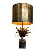 A MAISON CHARLES "AGAVE A GORGE" BRONZE LAMPS WITH ORIGNAL BRONZE SHADE, SIGNED