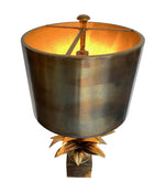 A MAISON CHARLES "AGAVE A GORGE" BRONZE LAMPS WITH ORIGNAL BRONZE SHADE, SIGNED