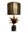 A MAISON CHARLES "AGAVE A GORGE" BRONZE LAMPS WITH ORIGNAL BRONZE SHADE, SIGNED
