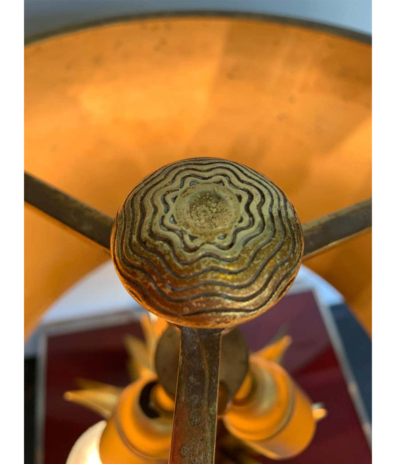 A MAISON CHARLES "AGAVE A GORGE" BRONZE LAMPS WITH ORIGNAL BRONZE SHADE, SIGNED