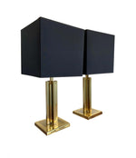 A PAIR OF 1970S WILLY RIZZO STLYE BRASS LAMPS WITH NEW BESPOKE SHADES