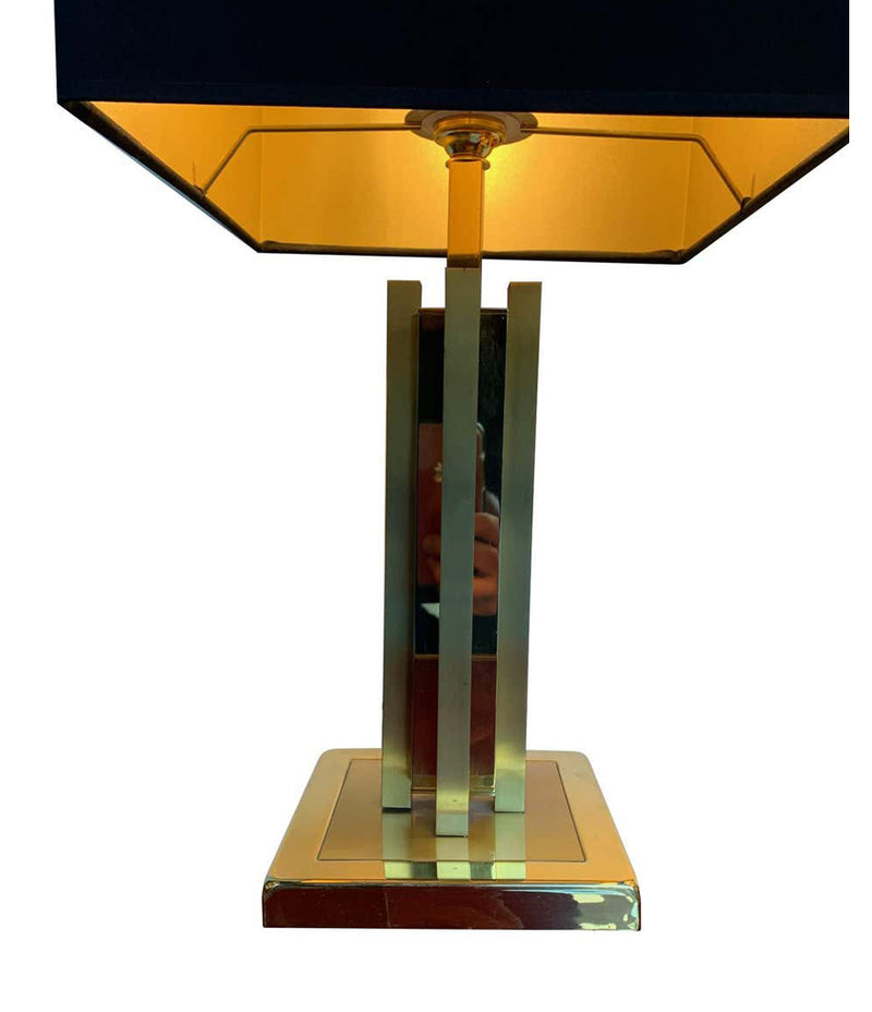 A PAIR OF 1970S WILLY RIZZO STLYE BRASS LAMPS WITH NEW BESPOKE SHADES