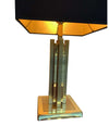A PAIR OF 1970S WILLY RIZZO STLYE BRASS LAMPS WITH NEW BESPOKE SHADES