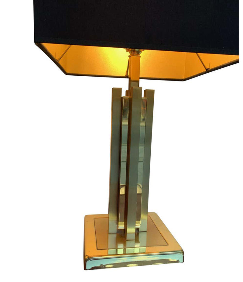 A PAIR OF 1970S WILLY RIZZO STLYE BRASS LAMPS WITH NEW BESPOKE SHADES