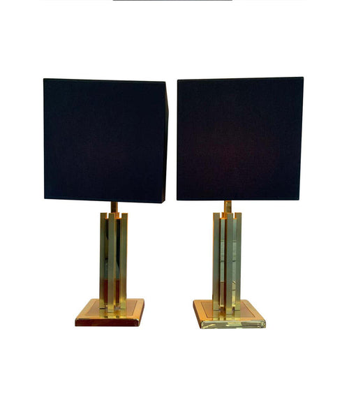 A PAIR OF 1970S WILLY RIZZO STLYE BRASS LAMPS WITH NEW BESPOKE SHADES