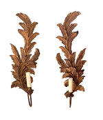 A PAIR OF LARGE 1940S ITALIAN CARVED GILTWOOD LEAF SCONCES WITH TWO FITTINGS.